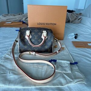 Louis Vuitton Mini Handbag Brown Monogram with Cream Trim